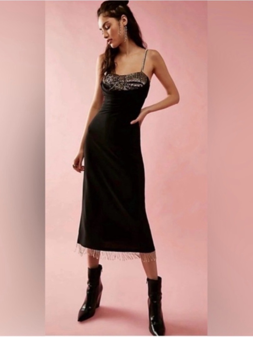 NWTLoveShackFancy Black Slip Dress with Sequin Bust